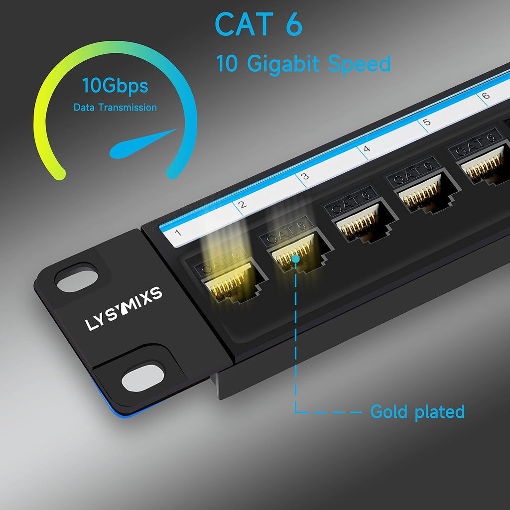 Cat6 Patch Panel 24 Port with Keystone, RJ45 Network Panel 19 Inch, Punch Down Keystone Ethernet Patch Panel with Back Bar