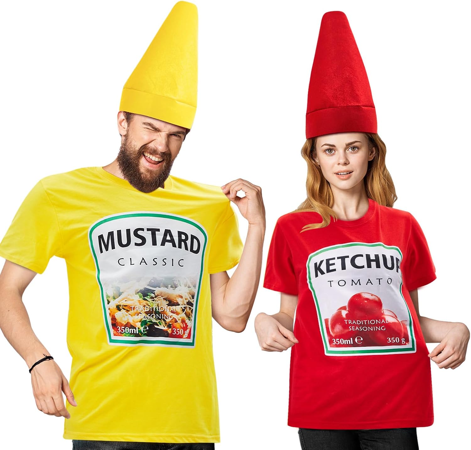 Halloween Yellow Mustard Red Ketchup Costume Matching Group T-shirt and Hat Halloween Couple Costume