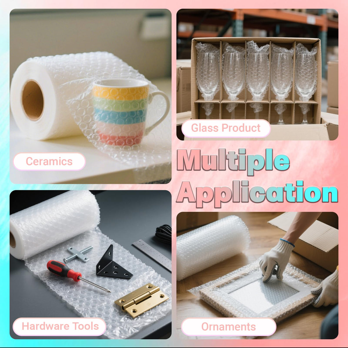 12 in x 60 ft Clear Bubble Cushioning Wrap, 4Roll Protective Bubble Packing Roll for Moving, Shipping, and Fragile Items