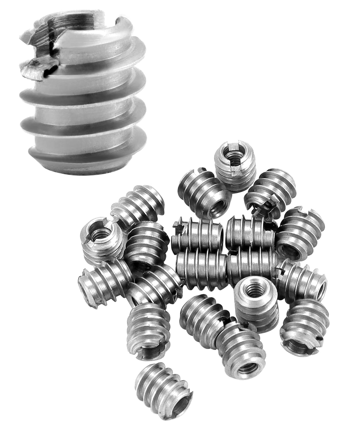QWORK Stainless Steel Threaded Insert for Hard-Wood, 8-32 Internal Threads 20 Pack 0.375" Long Nut Inserts for Hardwoods, Softwoods, Plywood and Composites