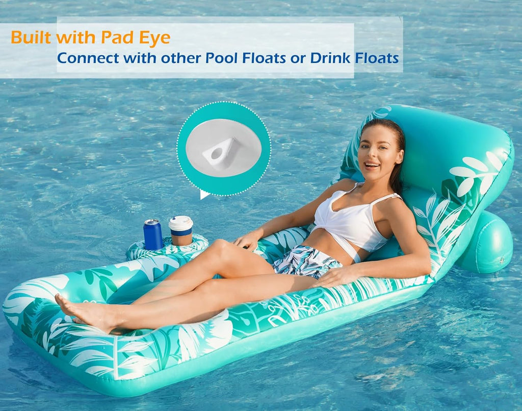Inflatable Pool Float Adult - Pool Floaties Lounger Floats Floating Chair Raft with Adjustable Backrest Cup Holders