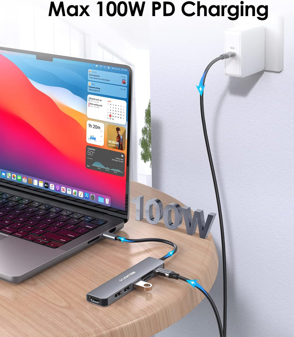 USB C Hub with 100W Charging, 4K HDMI, Dual Card Reader, USB 3.0 & 2.0 Compatible MacBook Pro, New Mac Air/Surface