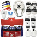 Martial Arts Taekwondo Sparring Gear Equipment Set Headgear Shin Instep Arm Chest Mouthguard Bag