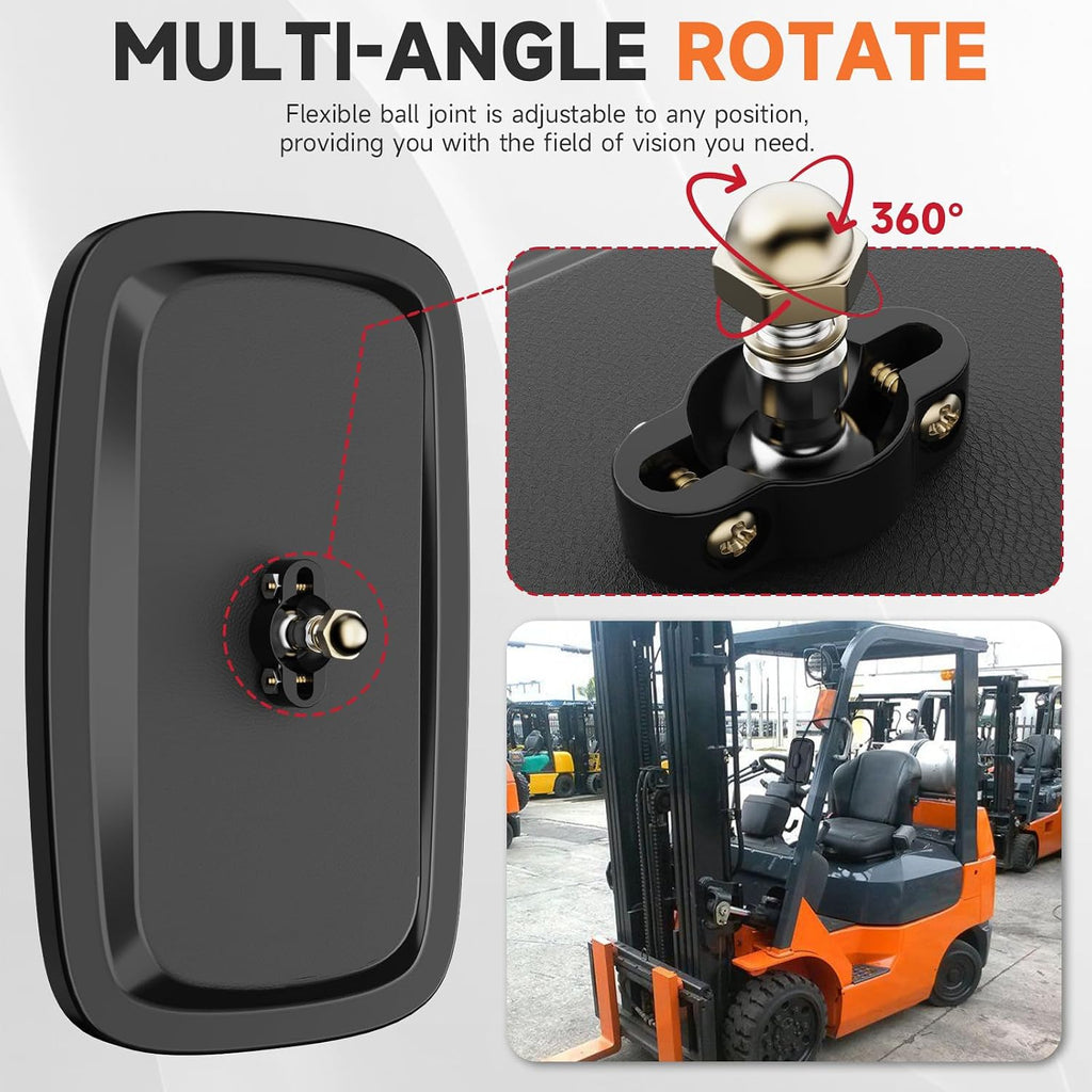 Universal Forklift Rear View Mirrors, Square HD Wide-Angle Forklift Convex Mirror for Truck, Forklift, RV, Track