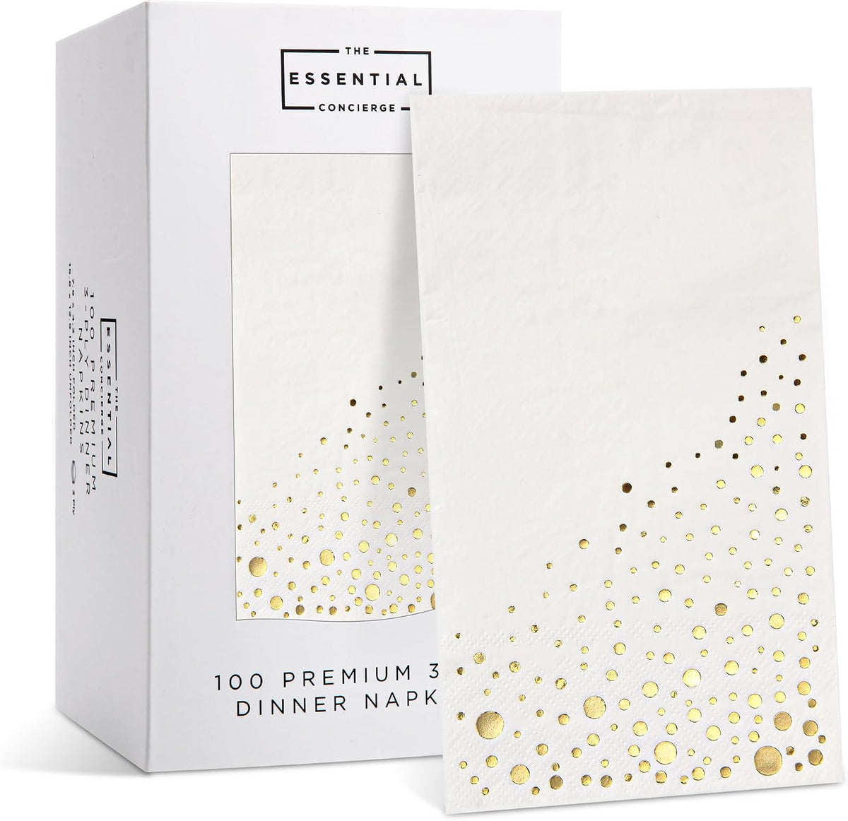 Gold Dinner Napkins, 100 White and Gold Napkins for Wedding
