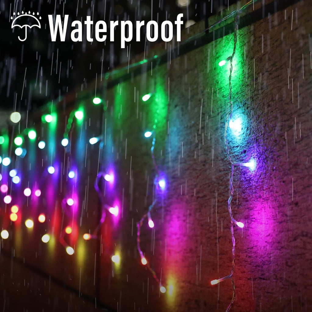 35Ft RGB Color Changing Icicle Lights - Waterproof Christmas Lights with Remote for Holiday, Wedding, Party, Eaves