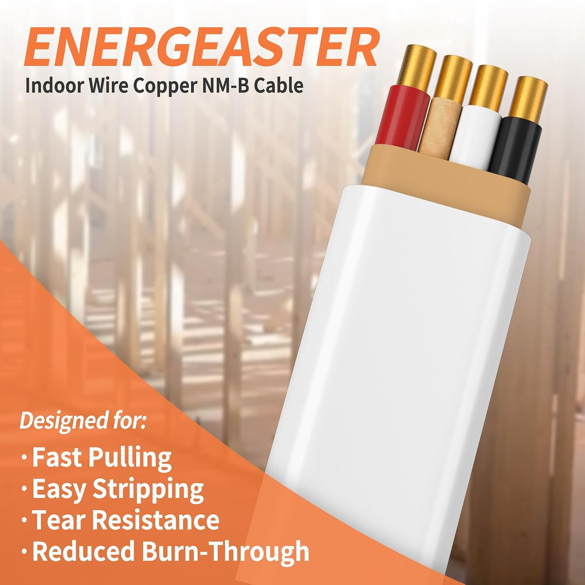 Energeaster Solid Indoor 14/3 NM-B Copper Cable with Ground 25FT, White