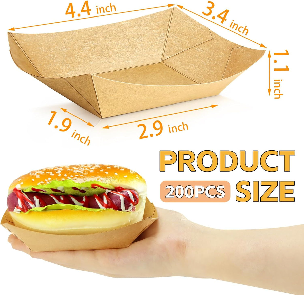 200 Pack 1/4lb Kraft Paper Food Boats, Mini Nacho Trays Bulk for Party Snacks
