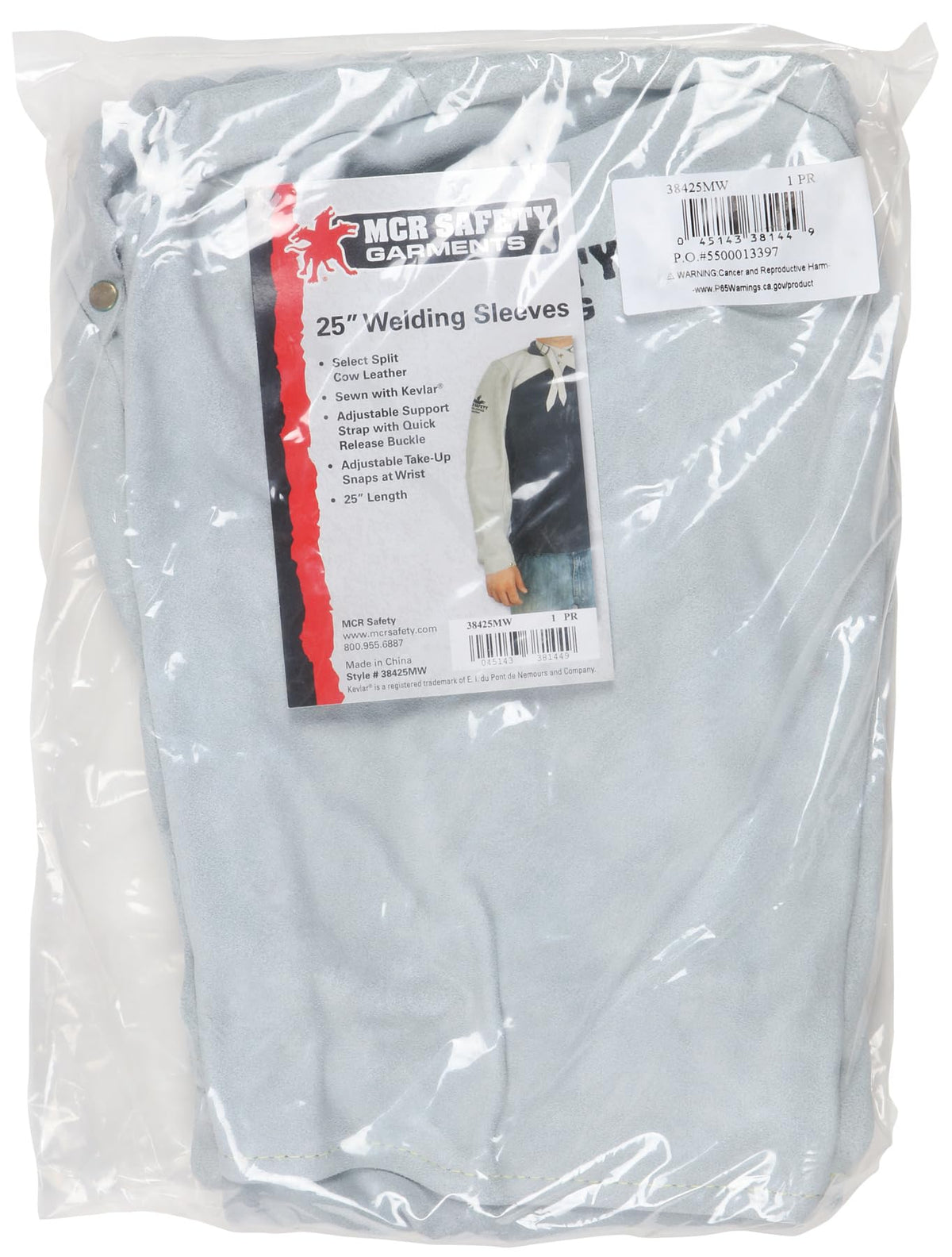 38425MW Memphis Split Cow Leather Welding Sleeve with Adjustable Neck Strap, Gray, 25-Inch