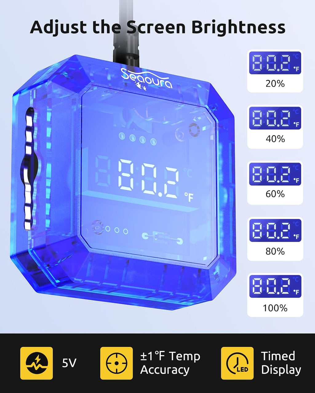 Aquarium Thermometer Submersible, Digital Fish Tank Thermometers with USB