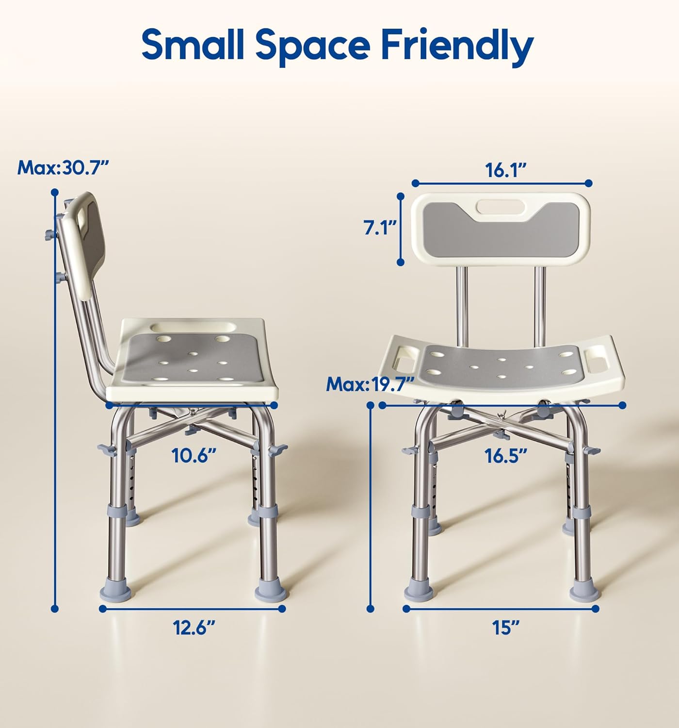 Shower Chair with Back for Elderly and Disabled, Shower Seat Bench Stool, Adjustable Height, 350 lbs Capacity