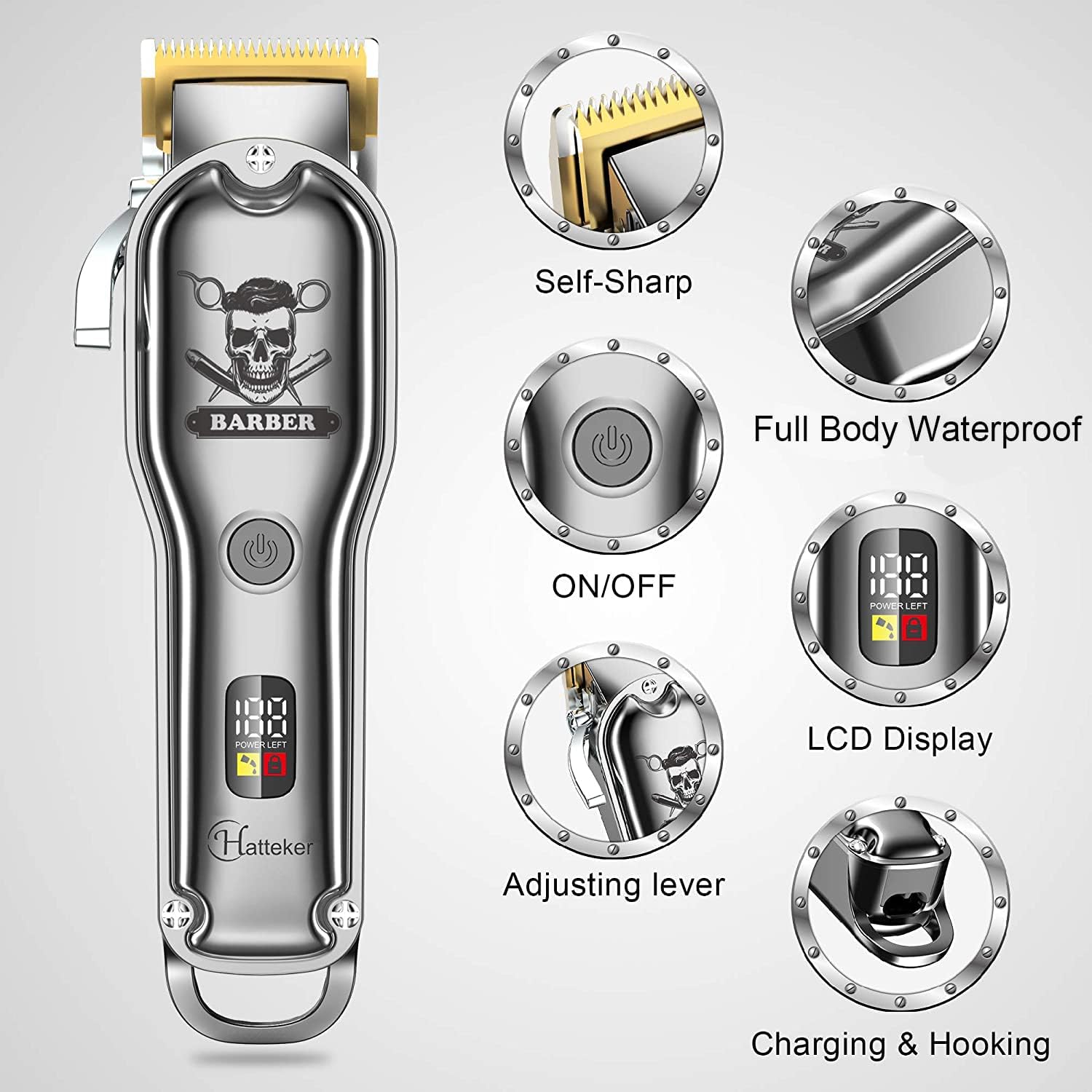 Hair Cutting Kit Pro Hair Clippers for Men Professional Barber Clippers IPX7 Waterproof Cordless Beard / Hair Trimmer