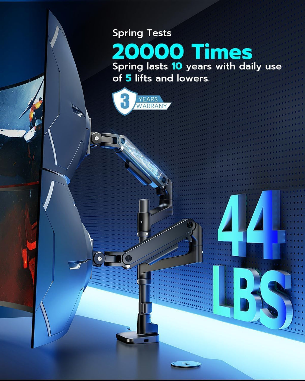 Stack Dual Ultrawide Monitor Mount with USB A/C for 17 to 49 Inch | Pro Gas Spring, Aluminum Material, Flexible