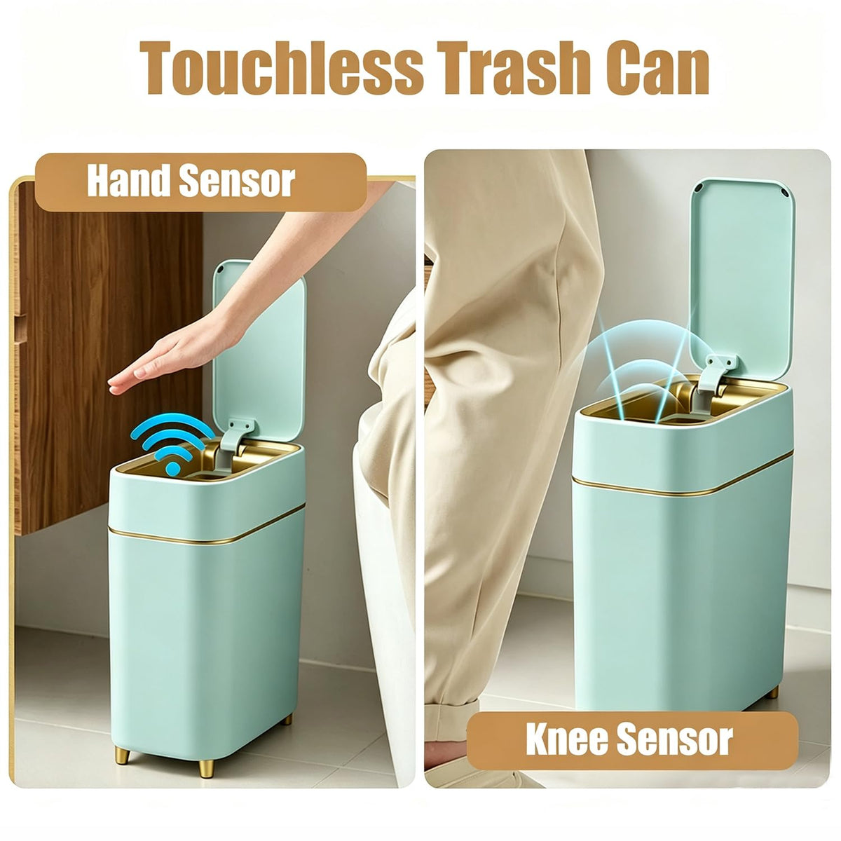 2-Pack - Touchless Bathroom Trash Can with Lid - Motion Sensor Trash Can