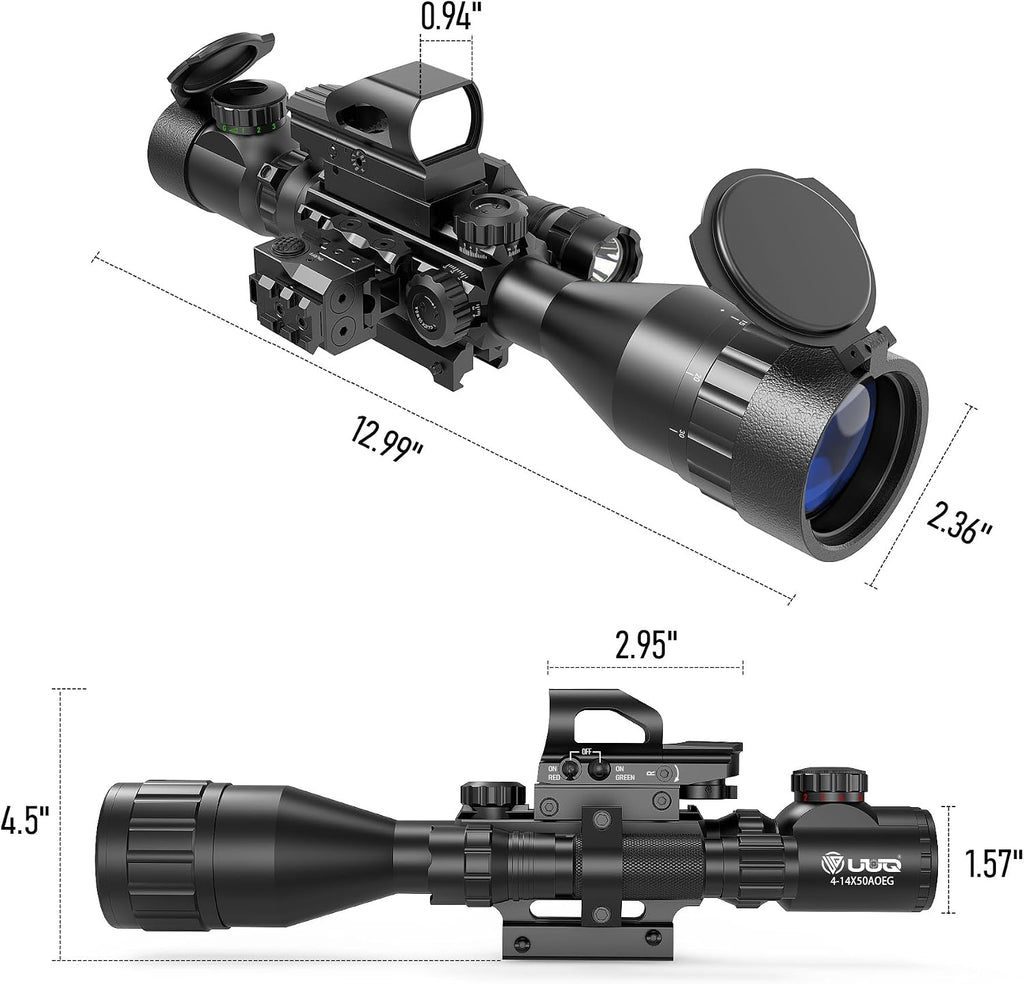 4-12&16X50 AO Rifle Scope Red/Green Illuminated Range Finder Reticle W/Green Laser - Holographic Reflex Red Dot Sight