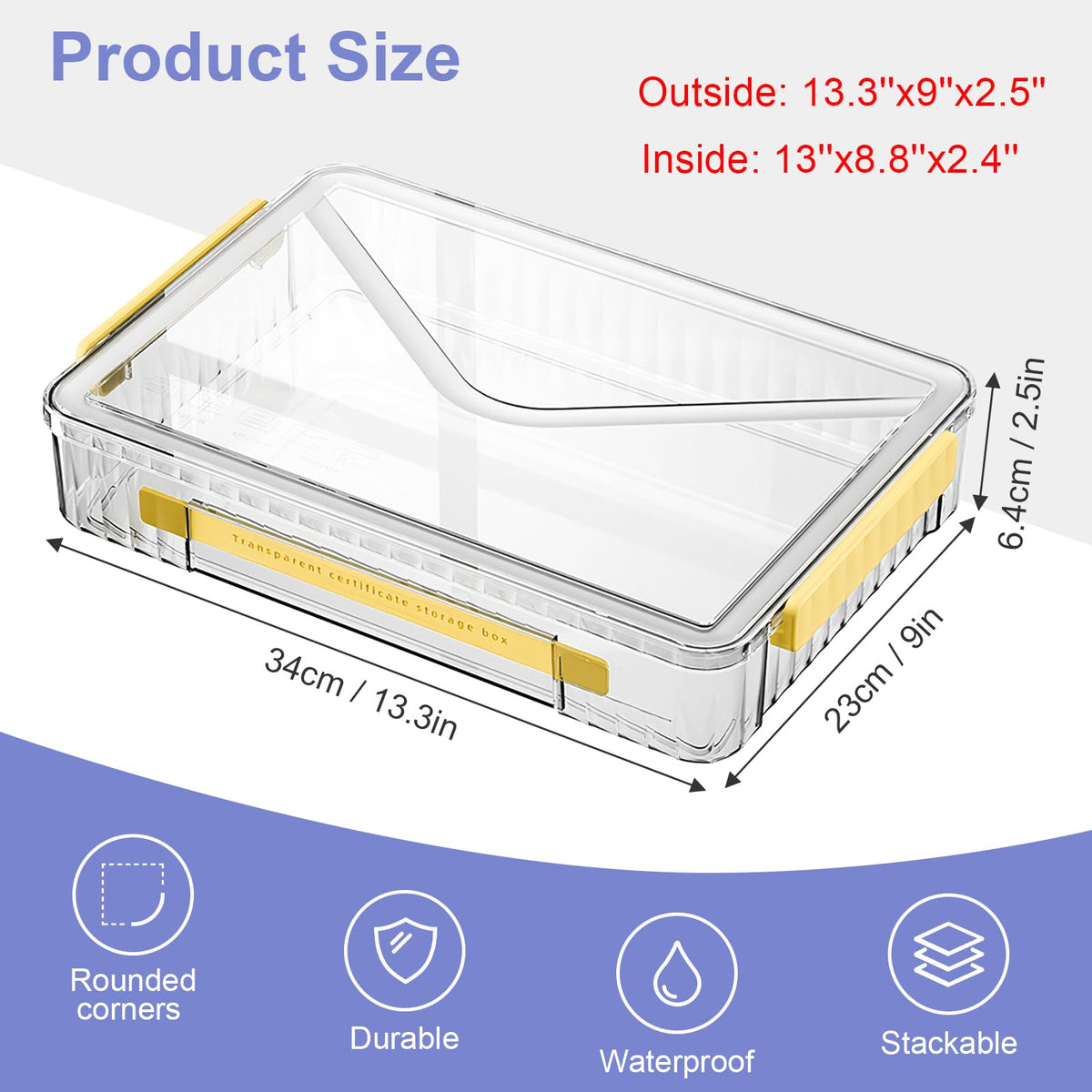 Plastic Storage Bin with Lid Portable Project Case with Handle Clear Storage Box Transparent File Document Protector