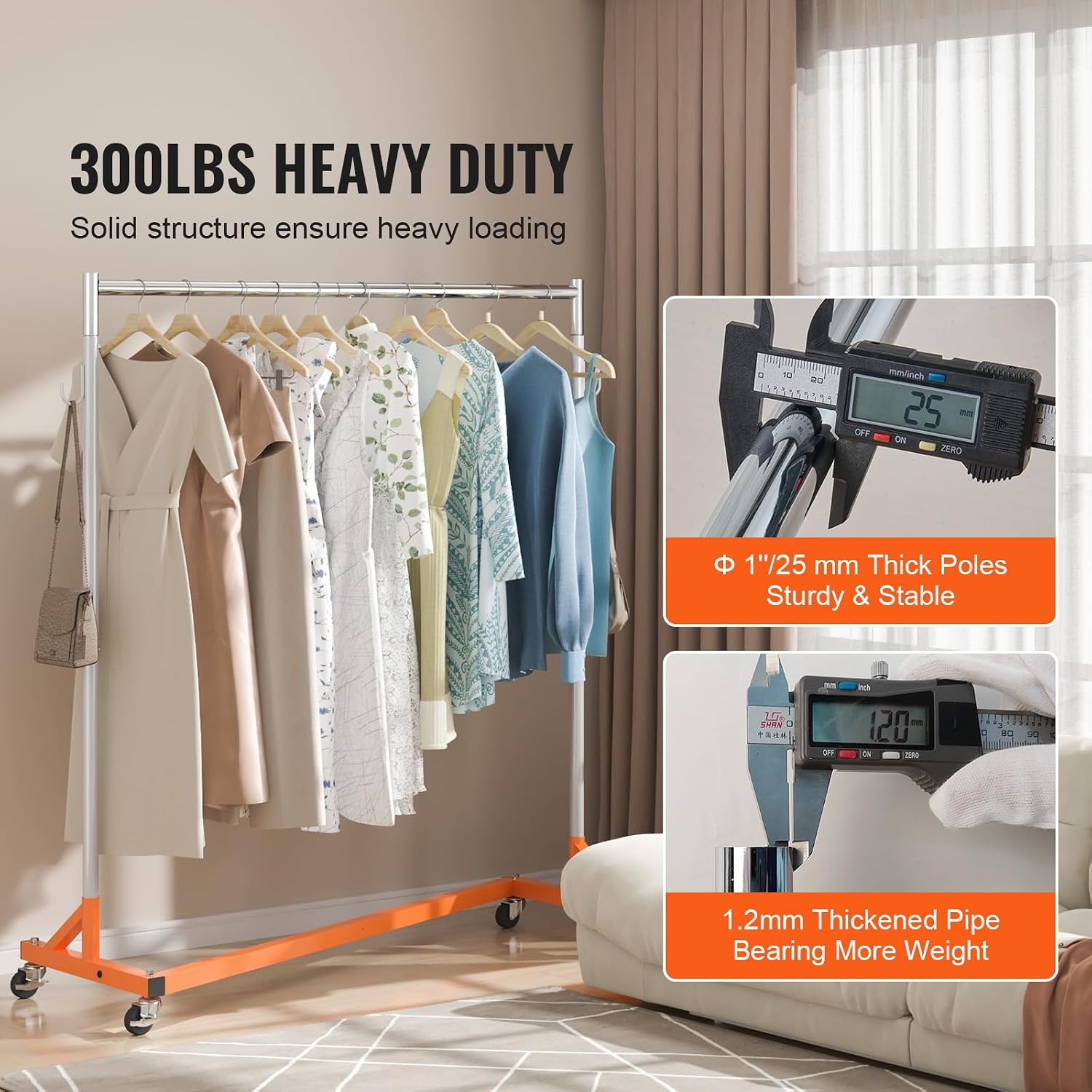 Z Rack, 300 lbs Industrial Grade Z Base Garment Rack, 24" x 63" x 71" Clothes Rack, Sturdy Steel Heavy Duty Clothing