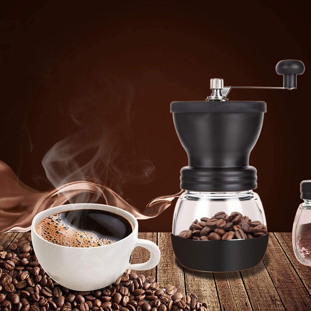 Manual Coffee Grinder, Ceramic Burr, 2 Glass Jars, 11oz per Jar | This hand coffee grinder, a small coffee bean