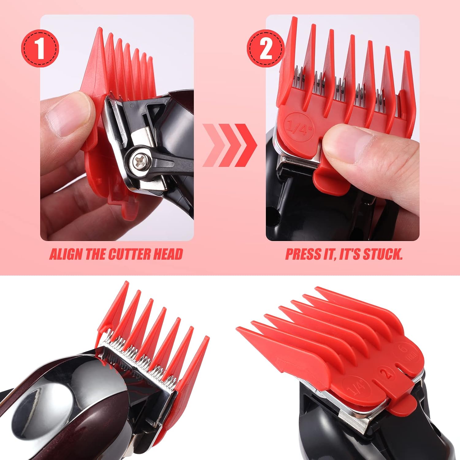 4 Professional Hair Clipper Guards Cutting Guides Fits for Most Wahl Clippers, Color Coded Clipper attachment