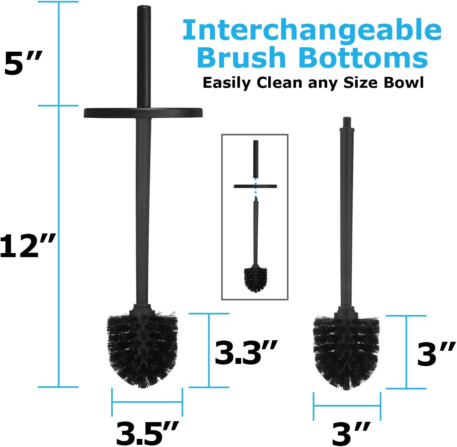 Toilet Brush and Plunger Set with Holder, Modern Black Bathroom Accessories Toilet Plunger and Toilet Bowl Brush Combo