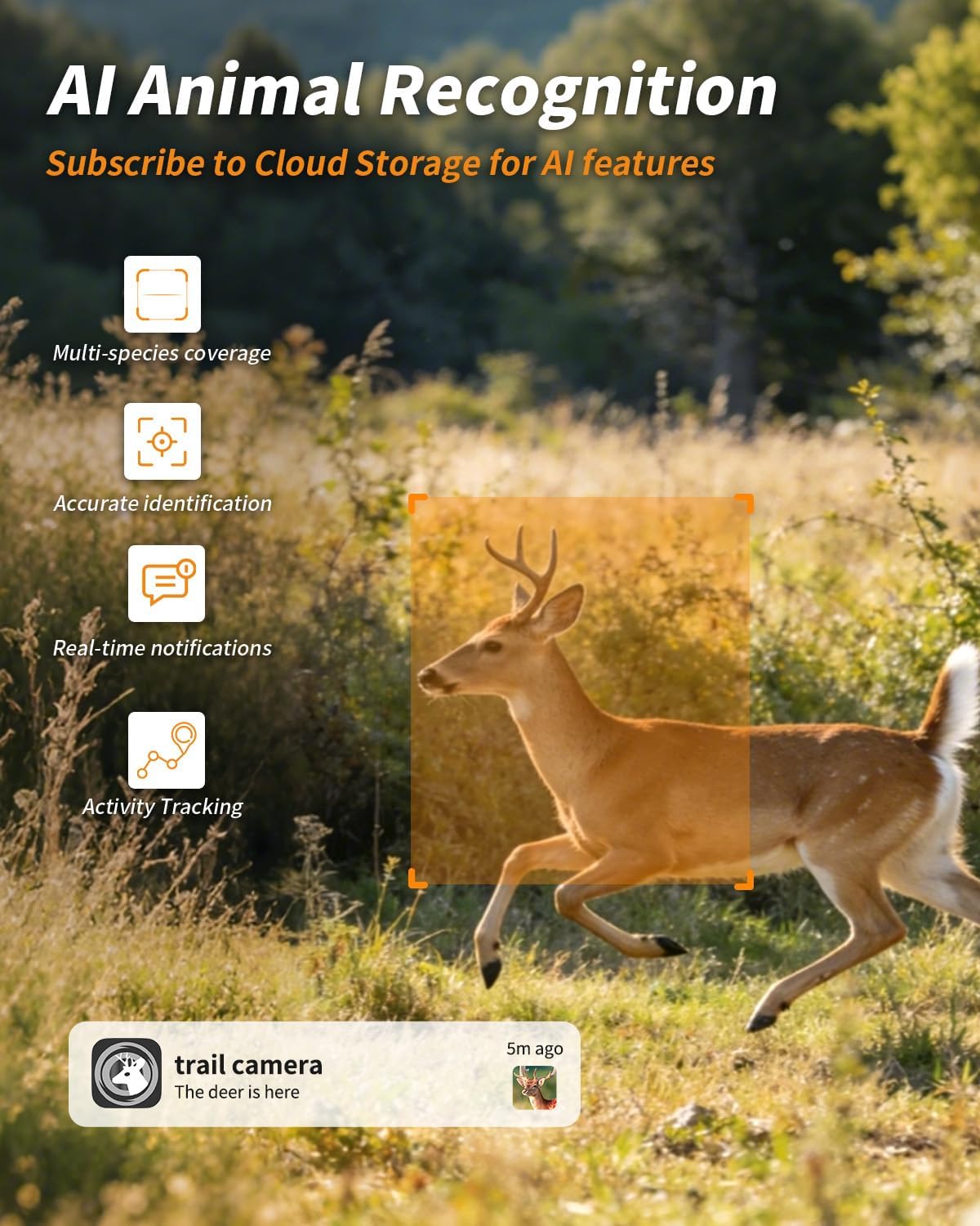 Trail Camera, Cellular Trail Camera with AI Animal Detection, Game Camera Built-in SIM Card 4G Unlimited Data Plan 2K
