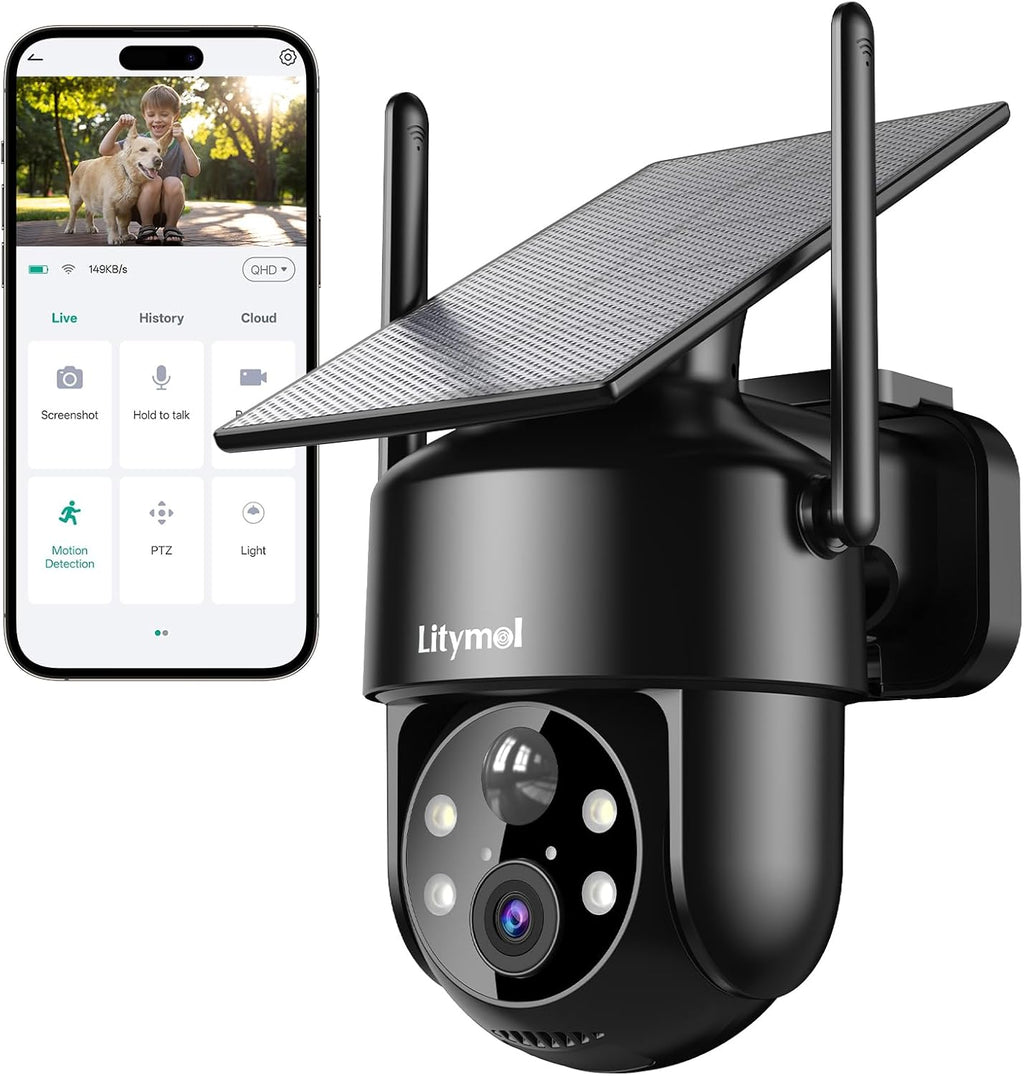 2K 2.4g WiFi Security Cameras Wireless Outdoor, 360° View Solar Cameras for Home Security, Color Night Vision, Motion