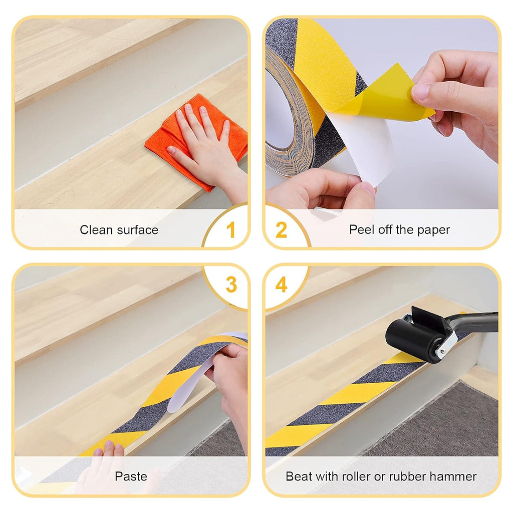 Anti Slip Tape, Waterproof Self Adhesive Yellow/Black 2"x33Ft Grip Tape | High Visibility Safety Warning Tape, High