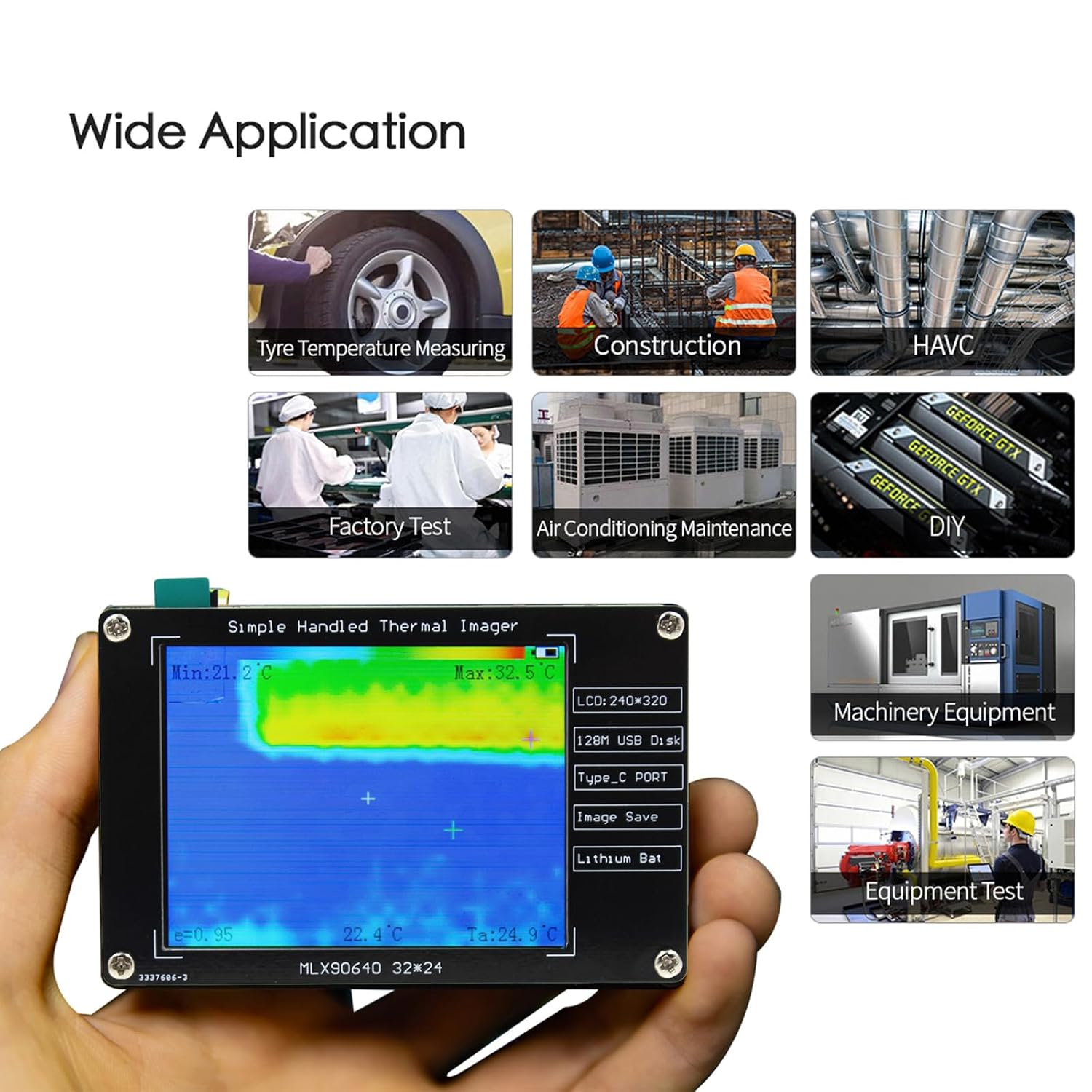 MLX90640 Digital Infrared Thermal Camera, Portable Thermal Imaging Camera, 2.8-inch LCD Display Buillt in Battery