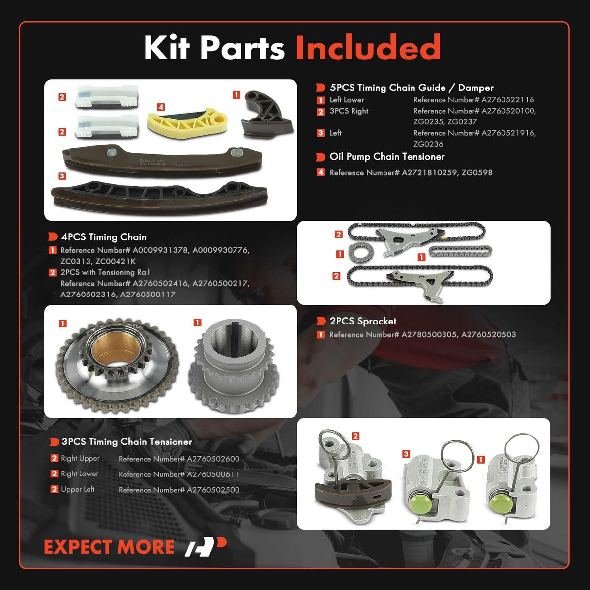 A-Premium 17PCS Engine Timing Chain Kit W/Sprocket & Tensioner & Guide