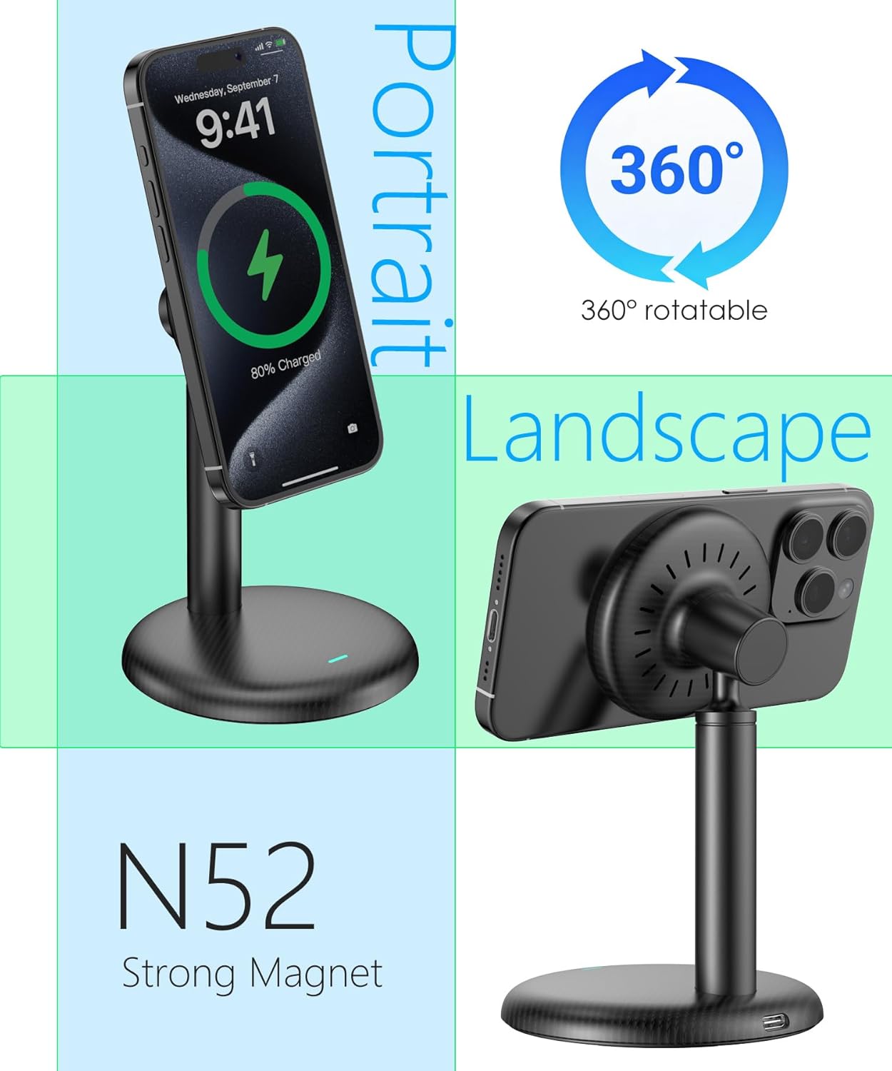 Mag Safe Charger Stand for iPhone 17/Air/16/15/14/13/12,15W Fast Charging | Magnetic Wireless Charger Compatible with