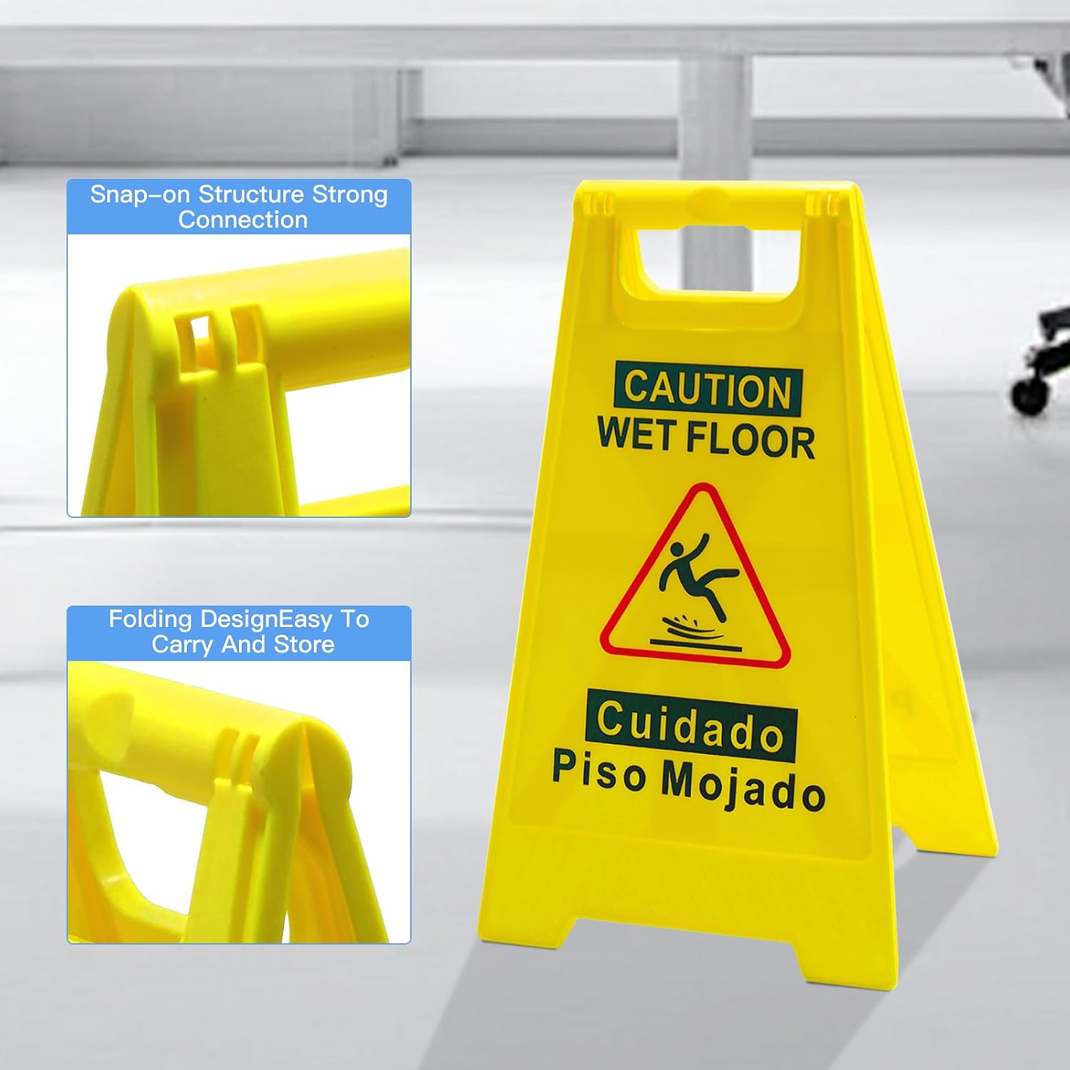 2-Pack Caution Wet-Floor Sign, 17.5" Height, Bright Yellow, Double-Sided Folding A-Frame Design Safety Caution Sign