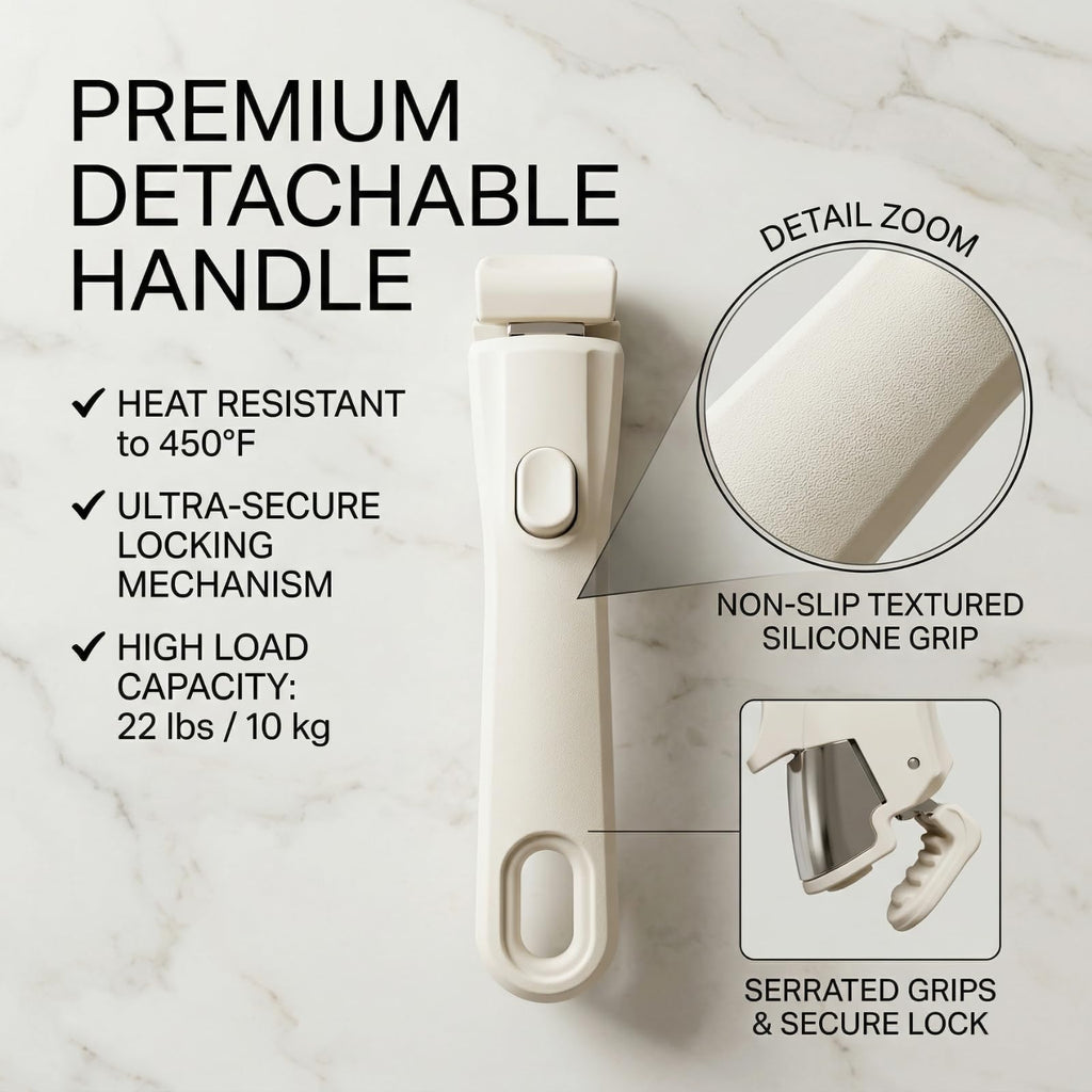 1Pack Removable Handle, Pot Handles, Compatible with Carote Handle Replacement, Universal Detachable Cookware Handles Replacement, Cream