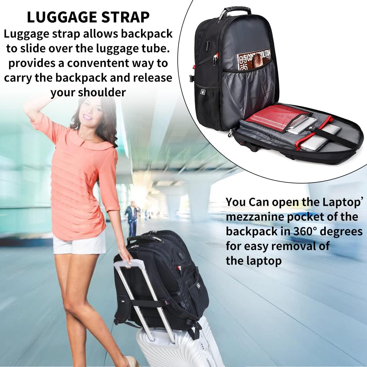 Extra Large 50L Travel Laptop Backpack with combination lock, College Backpack Airline Approved Business Work Bag Fit