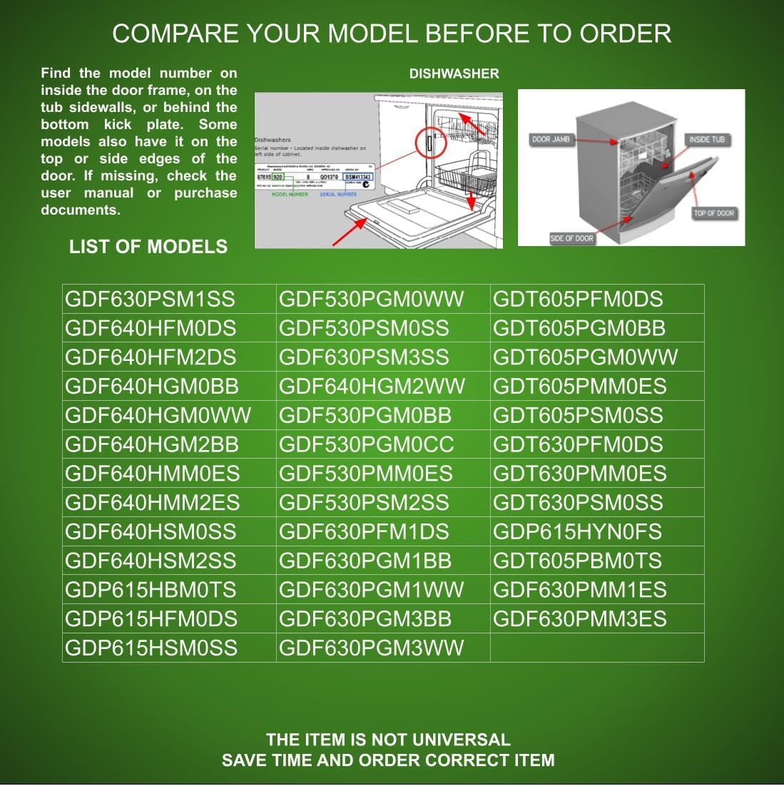 WD21X25198, WD21X25732 compatible with GE Dishwasher Main Control Board fits old # WD21X24498, 265D3241G102, GE265D3241G102MP00