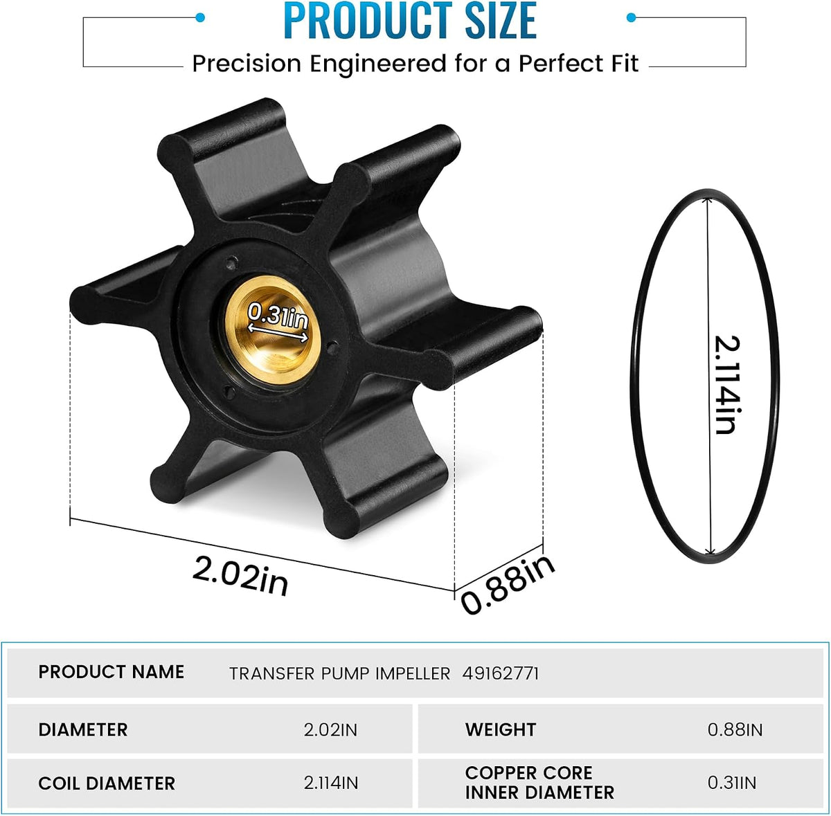 Milwaukee M18 Transfer Pump Impeller & O-Ring Kit, Replaces 49-16-2771