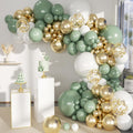 Sage Green White Gold Balloon Garland Arch Kit, 146Pcs Latex Balloons Different Sizes 18 12 10 5 Inch for Birthday
