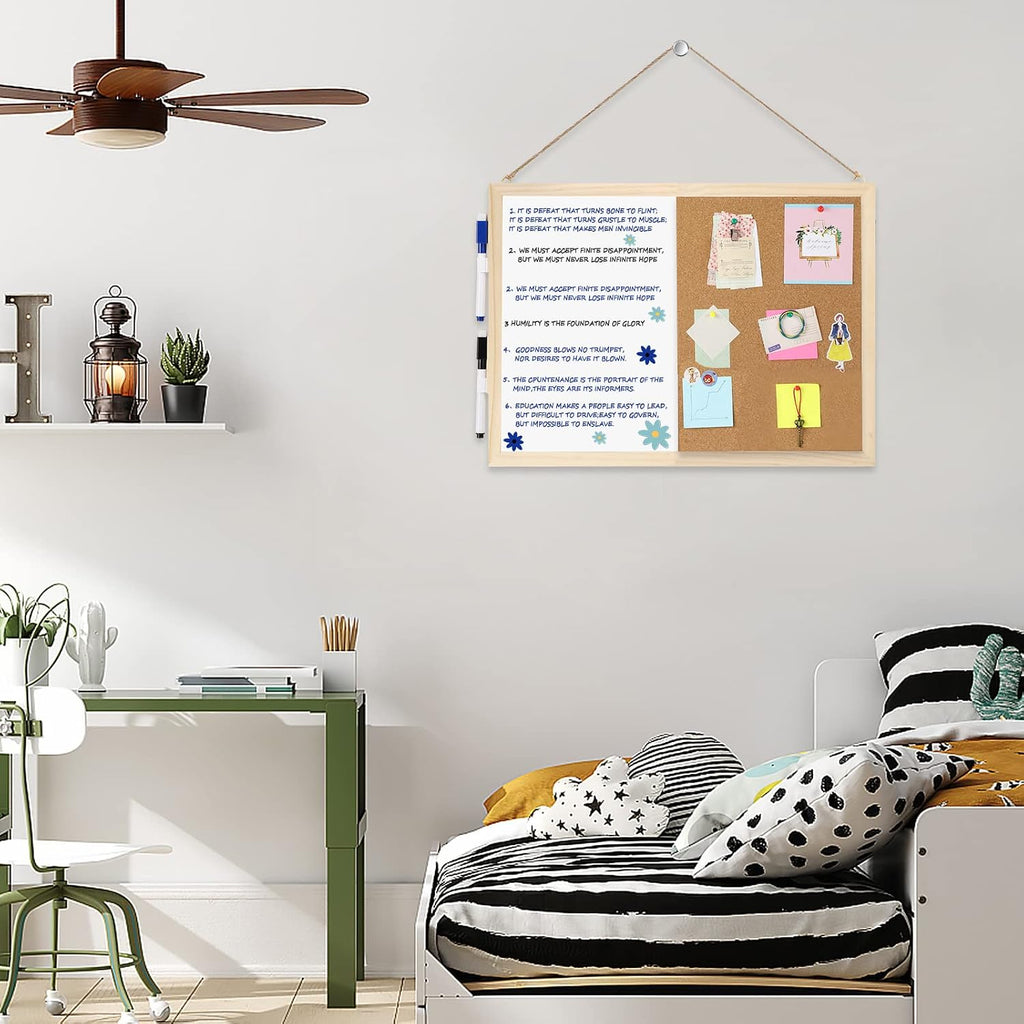 2-Pack Cork Board White Board Combo - 15.7 x 12 inches Whiteboard Bulletin Combination Board Hanging Office White
