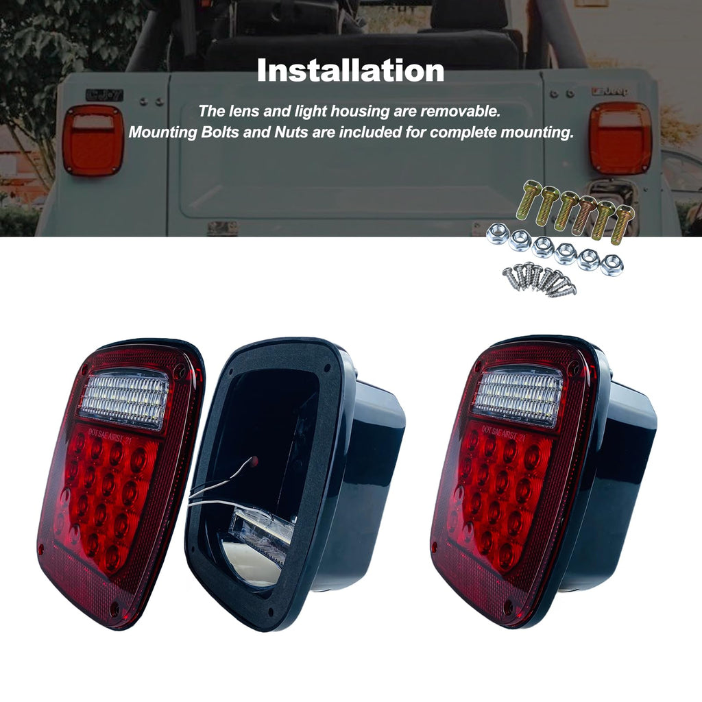 Tail Lights Assembly Replacement for 1979-1995 Wrangler YJ CJ5 CJ7 Red Square Rear Combination Tail Lamps with