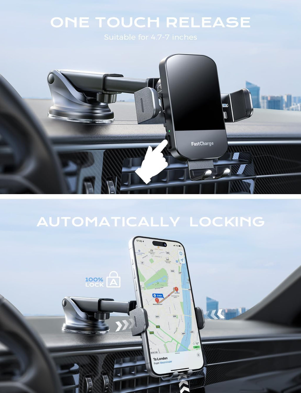 Wireless Car Charger, 15W Fast Charging Auto Clamping Phone Holders for Your Car Phone Mount fit for iPhone 17 16 15