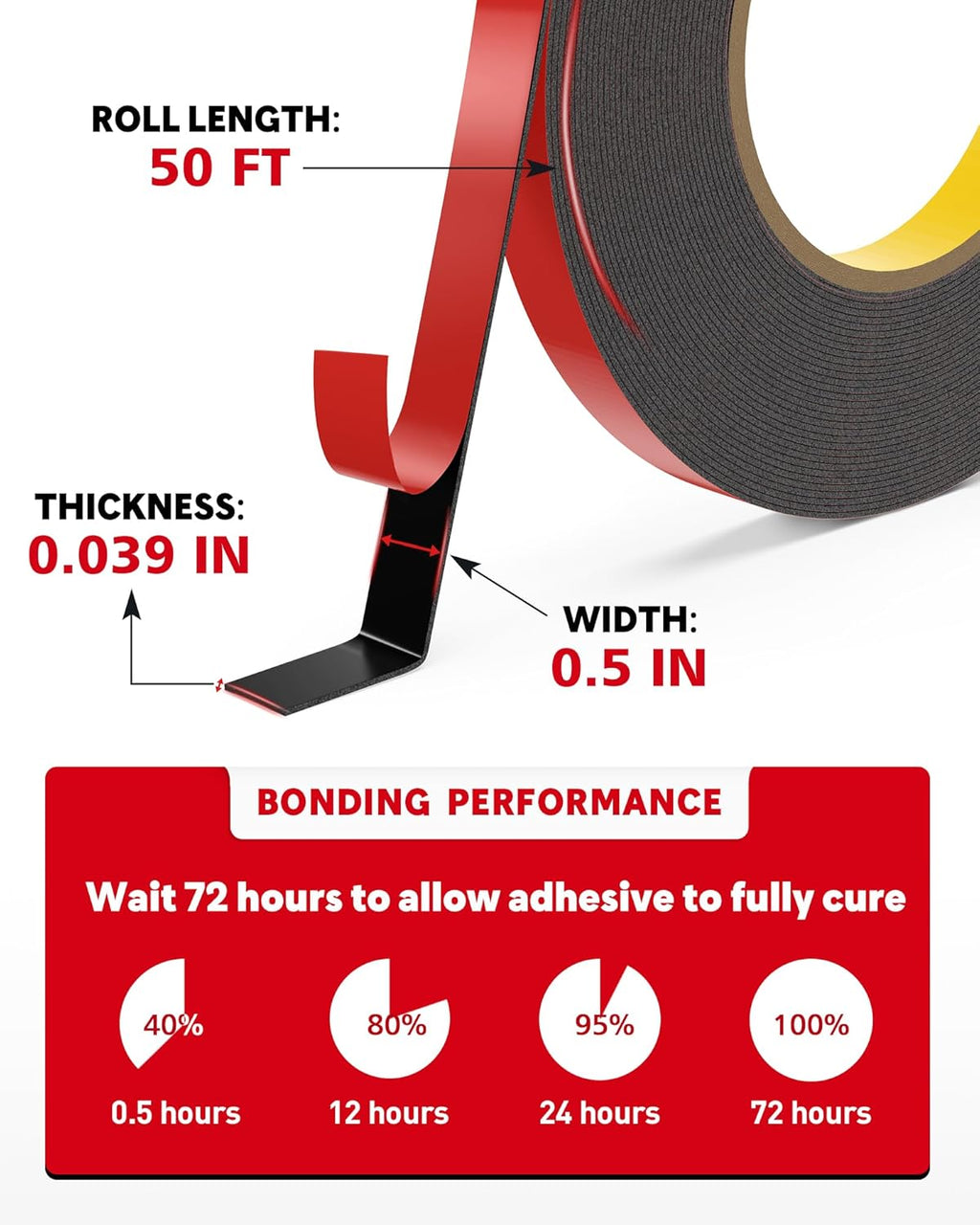 Double Sided Tape Heavy Duty, Strong Adhesive, 50ft x 0.5in