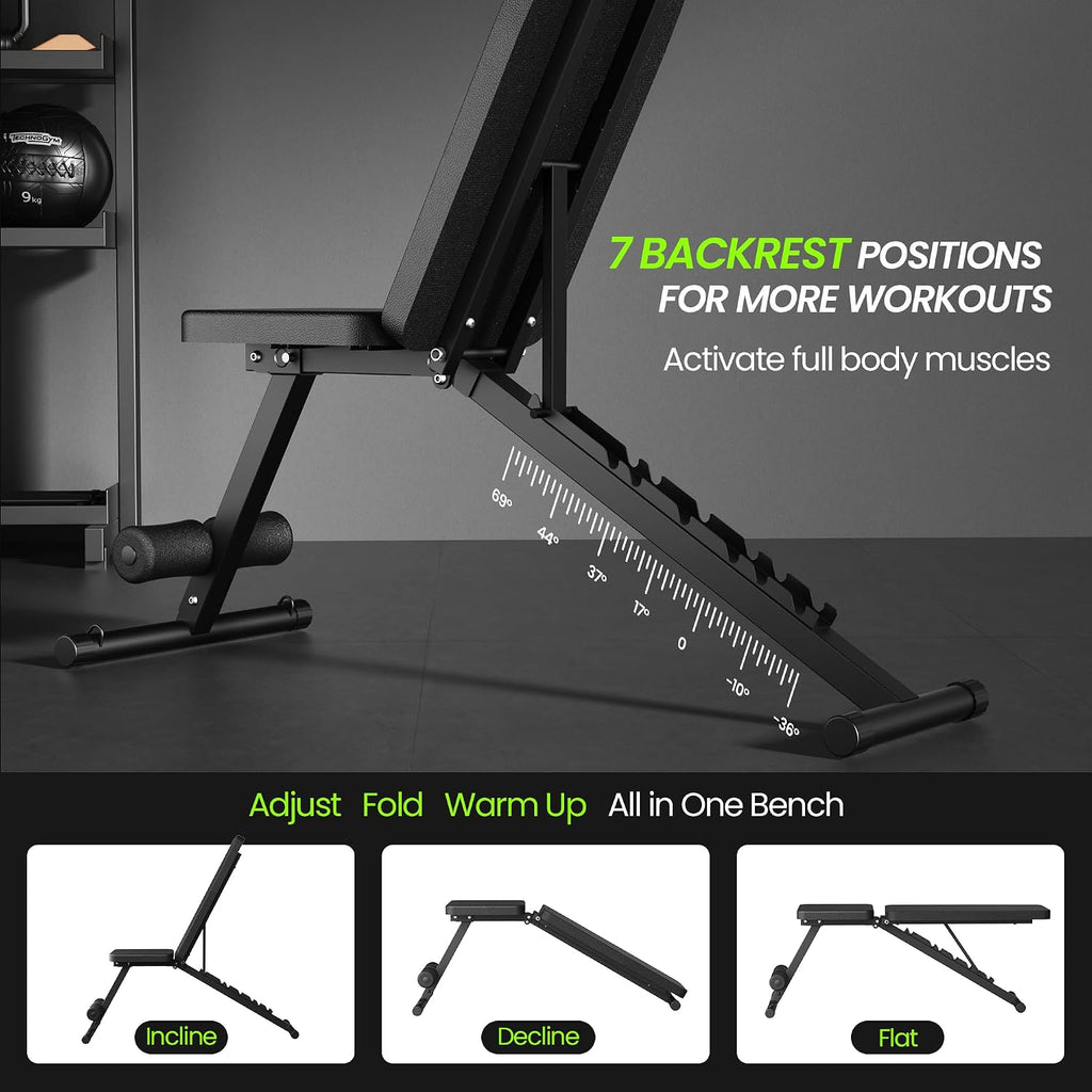 Adjustable Weight Bench for Home Gym, Foldable Workout Bench for Full Body Fitness Dumbbell Exercise, 600LBS Incline
