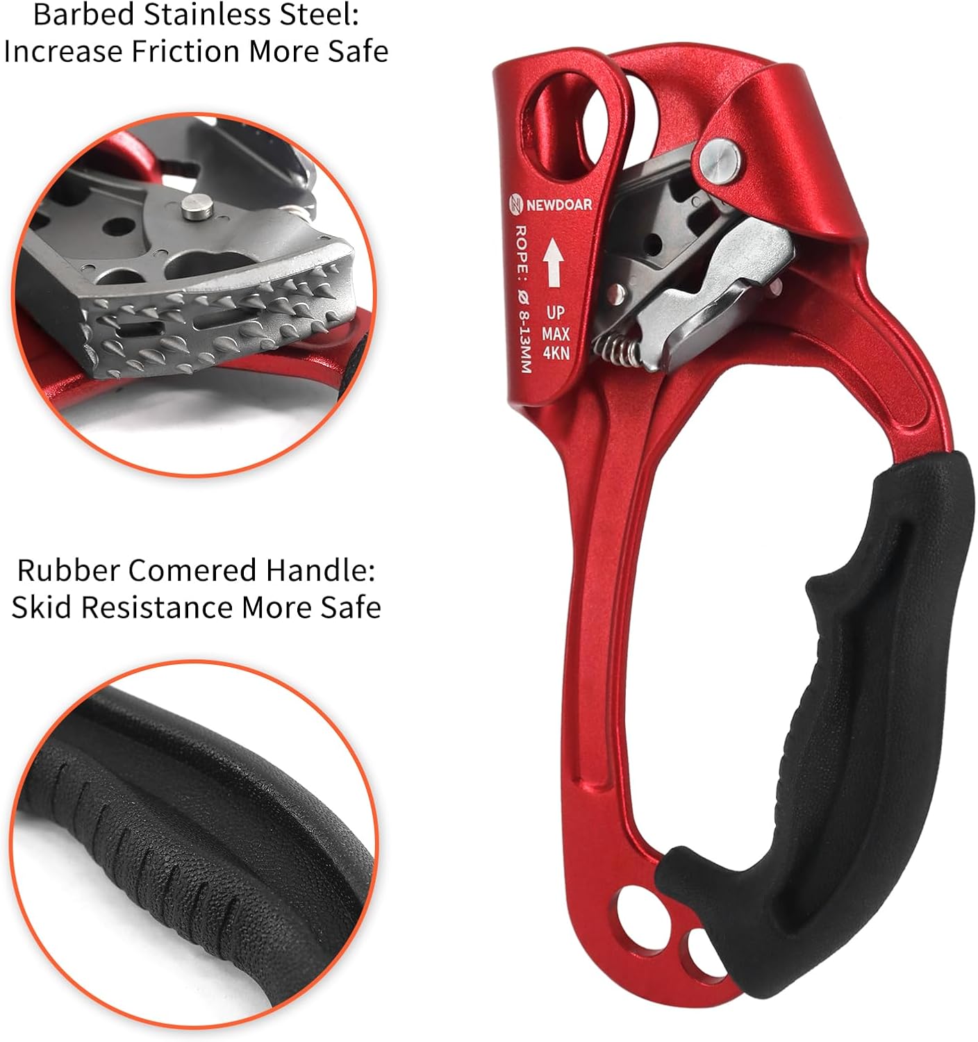UIAA & CE Certified Hand Ascender Rock Climbing Tree Arborist Rappelling Gear Equipment Rope Clamp for 8~13MM Rope