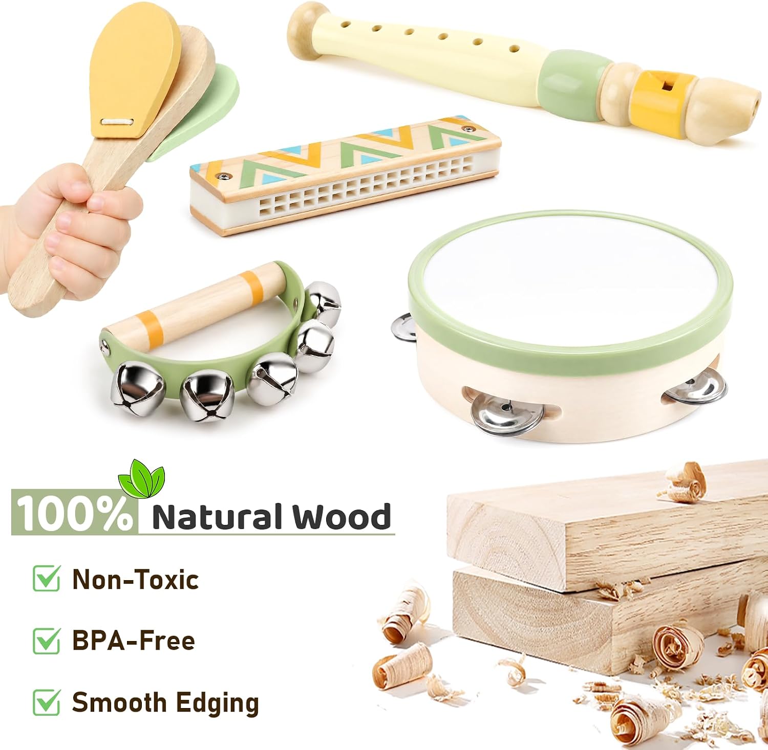 Kids Guitar Set - 8 in 1 Toddler Montessori Musical Instruments | Wooden Baby Ukulele Xylophone Tambourine Maracas