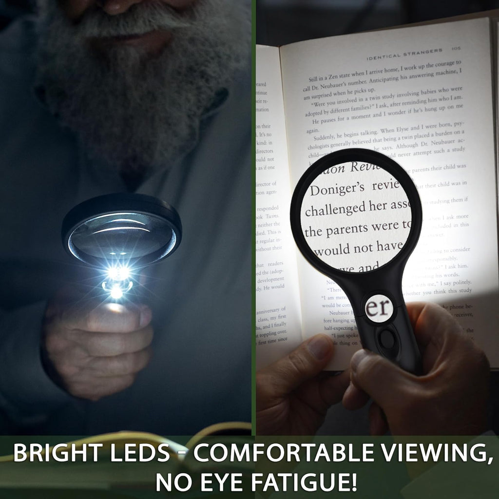 Magnifying Glass with Light, 3X Large Lens + 12X High Power Lens, Lighted Magnifying Glass Handheld Reading Magnifier