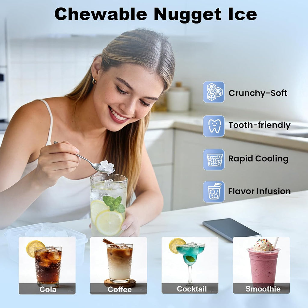 Nugget Ice Maker 80lbs/24H, 20lbs Storage, Commercial Undercounter