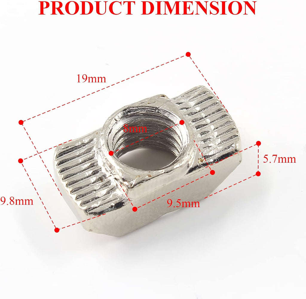 Sliding T Nuts, M8 Thread, 10mm T-Slot, 50 Pcs