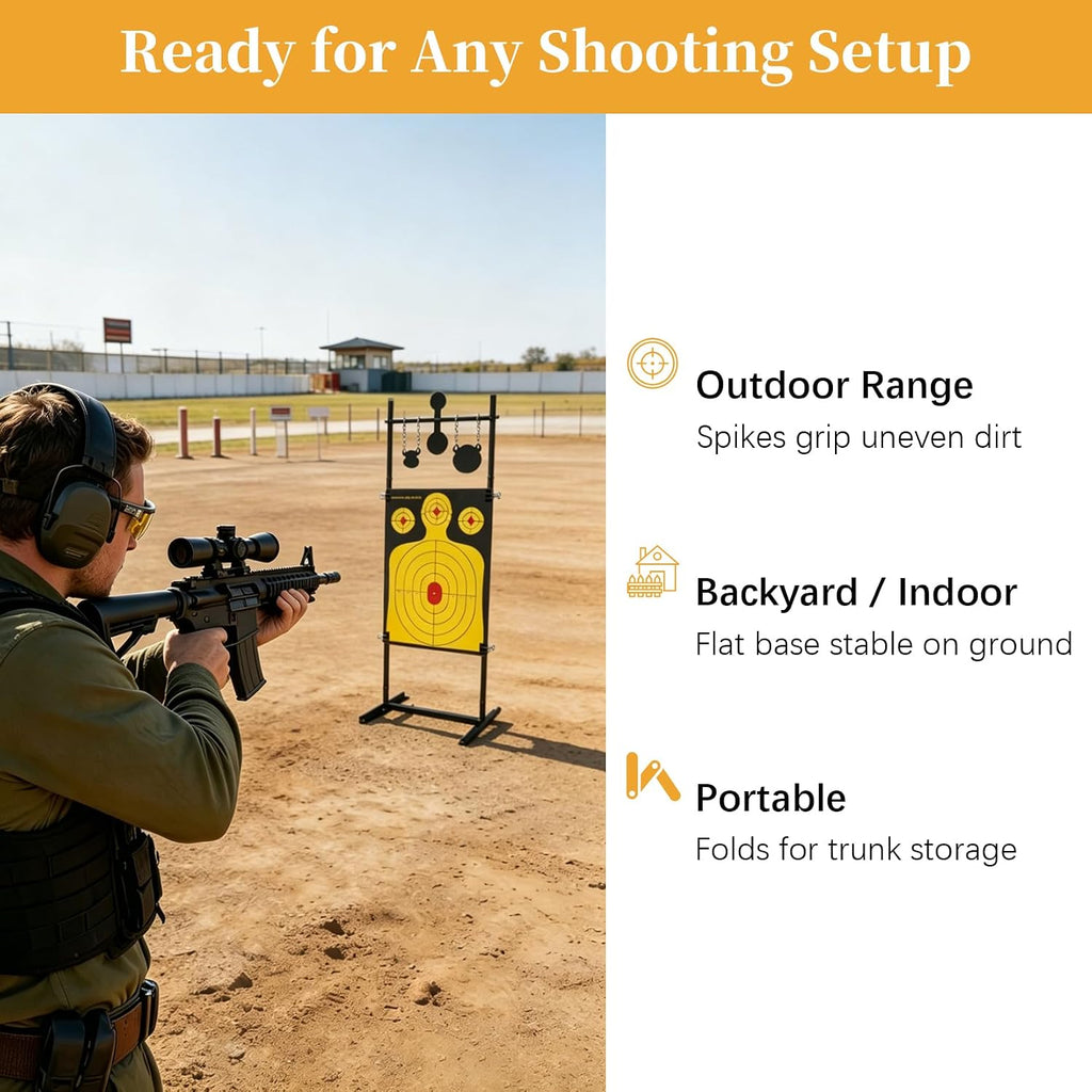 3-in-1 Adjustable Shooting Target Stand – 68'' Height, Base Width Adjustable 17'' to 32'', with Rotating Target
