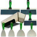 's Carbon and Blue Steel Drywall Taping Knife set with S.S. 12" Mud Pan And Grip: Classic Style Light Handles with