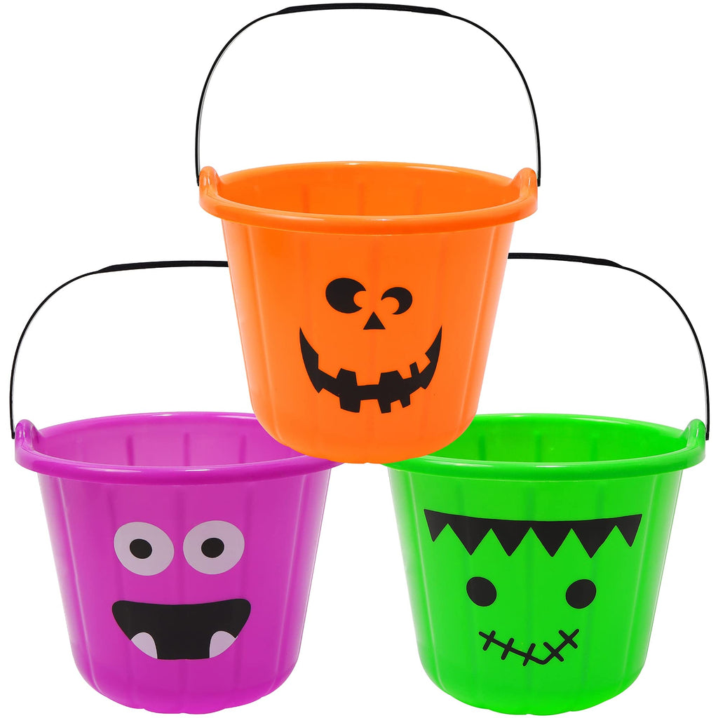 3 Pack Halloween Buckets, Orange Purple Green