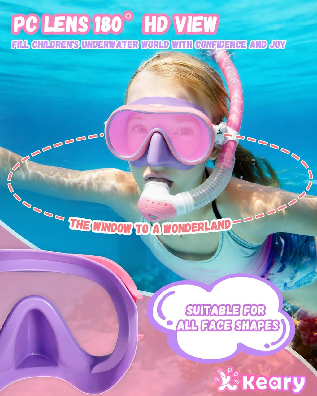 Kids Dry Snorkel Set for Kids 5-16 180° Wide View UV Protection Scuba Snorkeling Gear Diving Mask for Girl Boy Youth